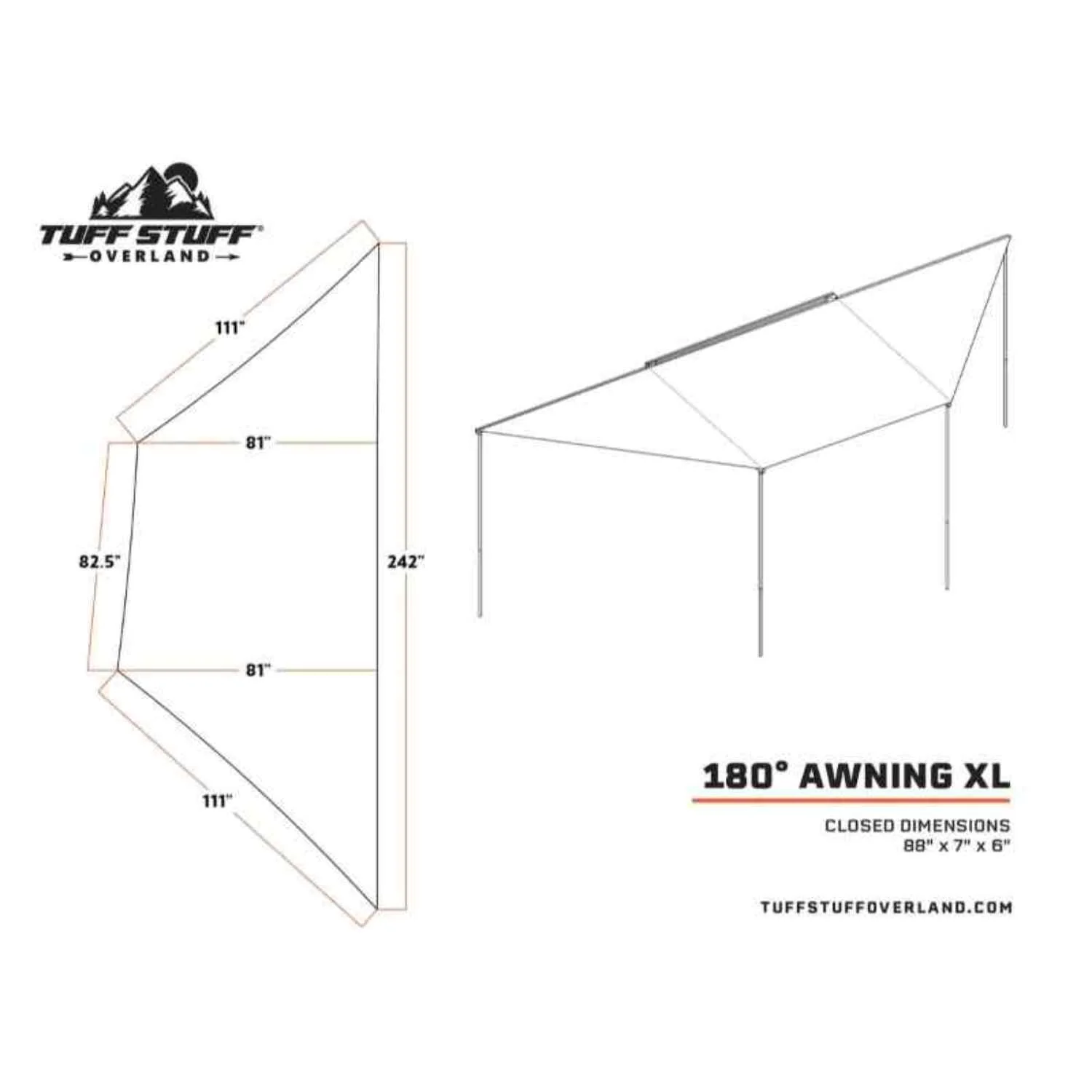Tuff Stuff Overland Awning 180 Degree XL With Mounting Bracket Kit - Image 6